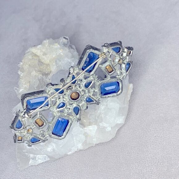 Gorgeous Cobalt Blue and clear Rhinestone Gorgeous Victorian Brooch, Antique - Picture 2 of 3